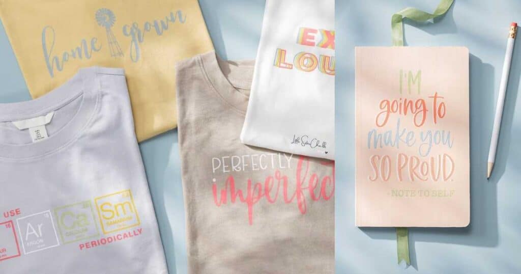 T-shirts with inked designs next to a journal with the cover reading "I'm going to make you so proud" for blog post Give the Chalk Couture Winter Collection Some Hugs and Kisses