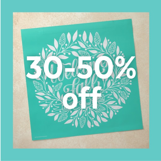 Chalk Couture wreath stencil with words "30-50% off" across the image for blog post Chalk Couture Black Friday Deals