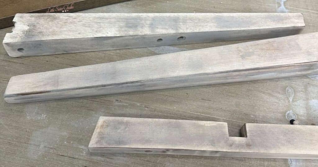 Sanded disassembled coffee table legs for the blog post "Lending a Helping Hand with Crafts for Charity".