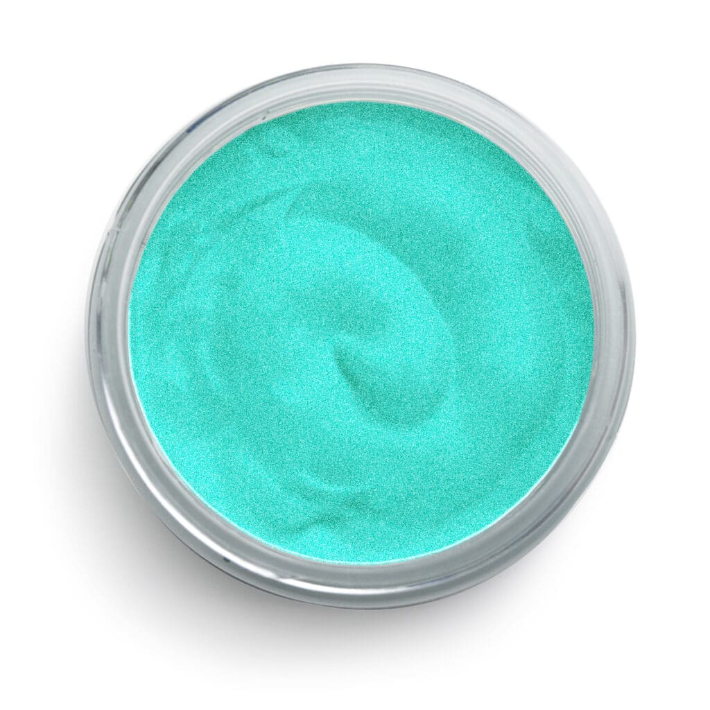 An open jar of Chalk Couture Shimmer Teal chalk paste for the blog post "Fly the Red, White & Blue with the 2024 Patriotic Collection from Chalk Couture".