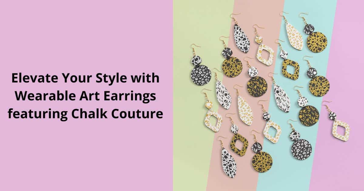 A photo of a variety of diy earrings in circle, teardrop and open diamond shapes created with chalk paste in Black Velvet, Shimmer Gold and Bright White for the blog post "Elevate Your Style with Wearable Art Earrings featuring Chalk Couture".
